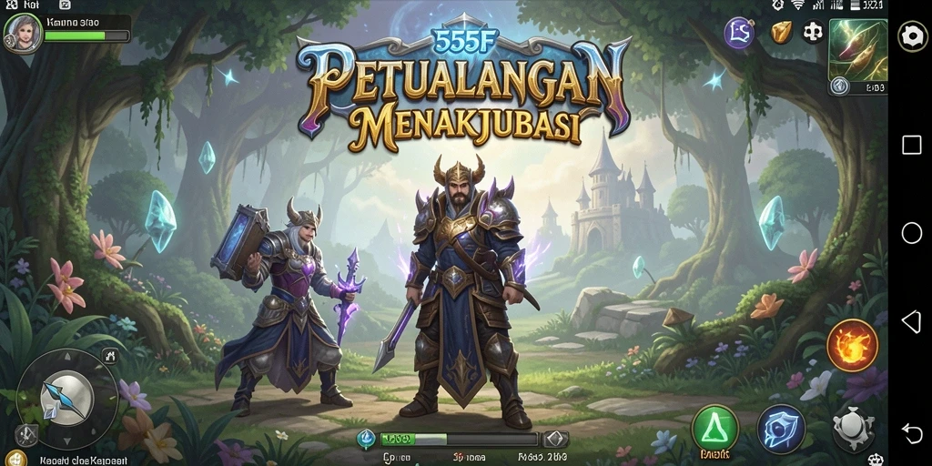 Screenshot gameplay 555F menampilkan aksi pertarungan seru di dunia fantasi.