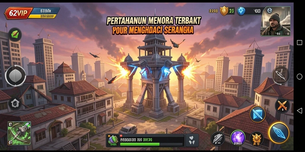 Screenshot gameplay Tower Defense 62VIP yang menunjukkan menara dan musuh.