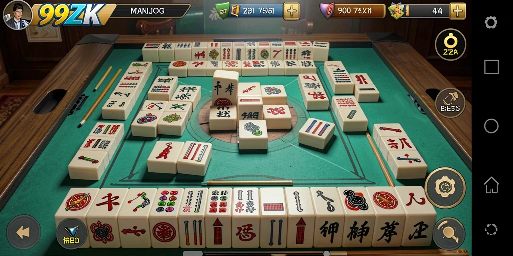 Tampilan gameplay Mahjong di 99ZK yang menakjubkan.
