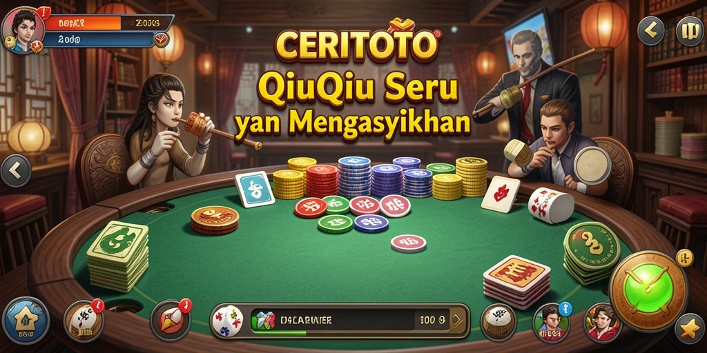 Screenshot gameplay CERITOTO yang menampilkan pertarungan seru di meja QiuQiu.