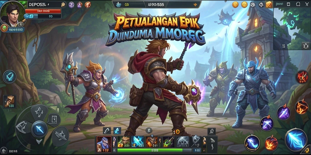 Tangkapan layar gameplay DEPO555 yang menampilkan pertempuran karakter dalam dunia MMORPG.