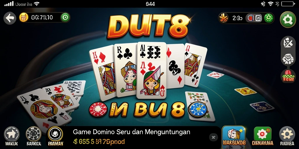 Screenshot gameplay utama DUIT8 yang menunjukkan keseruan permainan Domino.