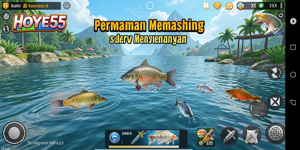 Gameplay seru HOYE55 dengan pengalaman memancing yang mendebarkan.