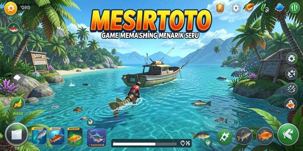 Screenshot permainan MESIRTOTO menampilkan aksi memancing yang seru.