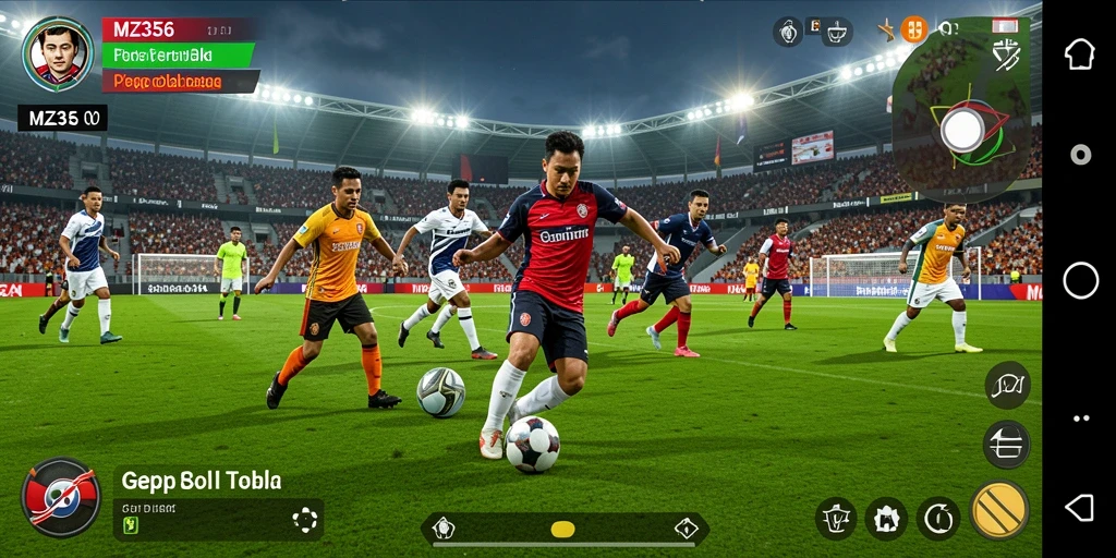 Tampilan gameplay mendebarkan dalam MZ356, menunjukkan keasyikan sepak bola.