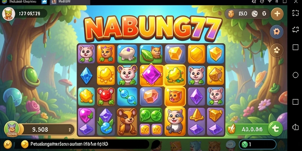 Screenshot NABUNG77 menampilkan gameplay Match-3 yang dinamis.