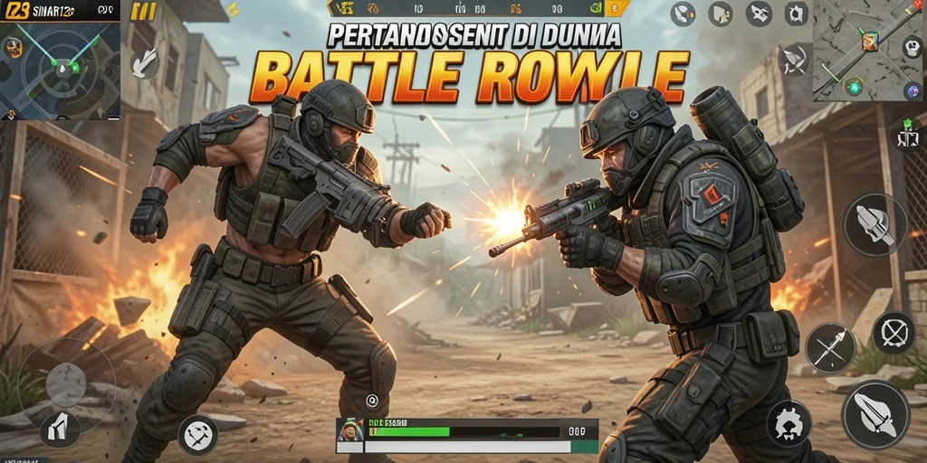 Tangkapan layar gameplay SINAR123 menampilkan aksi Battle Royale yang intens.