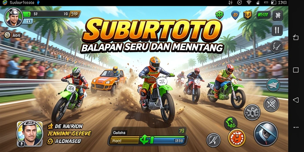 Screenshot gameplay SUBURTOTO menampilkan action balapan yang intens.