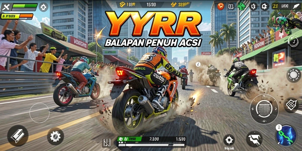 Tampilan gameplay YYRR yang seru saat balapan motor.